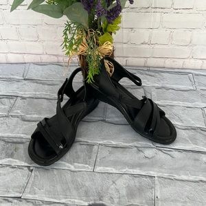 Studio Works black wedge strappy sandals size 8M